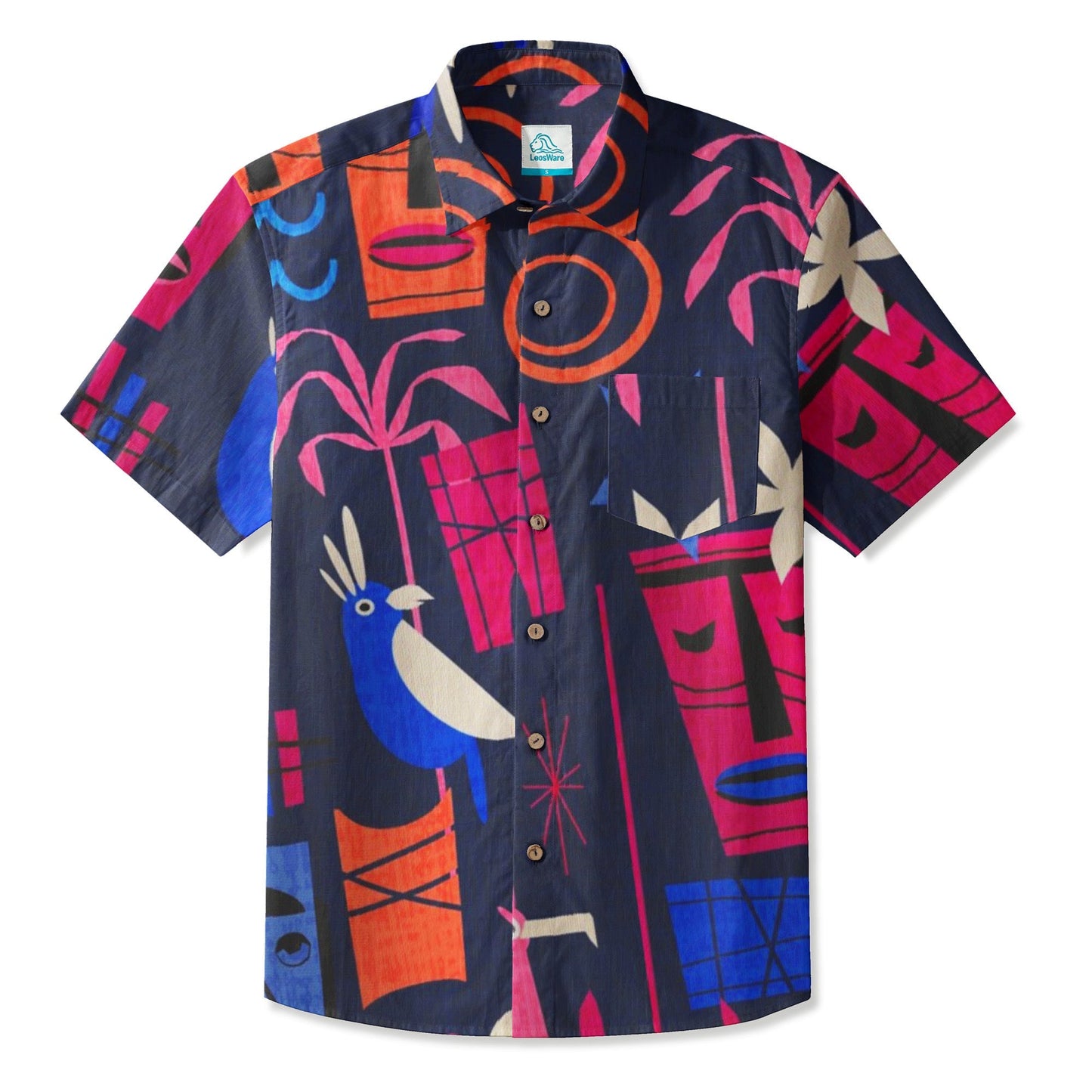 LeosWare® Men's Hawaiian Shirt Short Sleeve Button-up Breathable & Quick-Dry Aloha Tiki Nights