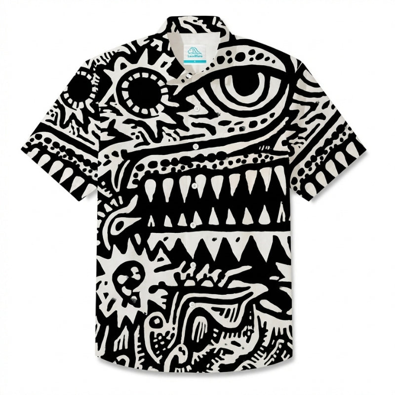 LeosWare® Men's Hawaiian Shirt Short Sleeve Button-up Breathable & Quick-Dry Aloha Totem Wild