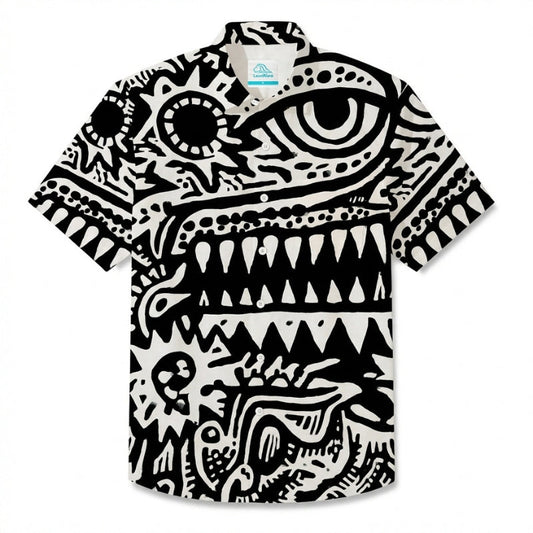 LeosWare® Men's Hawaiian Shirt Short Sleeve Button-up Breathable & Quick-Dry Aloha Totem Wild