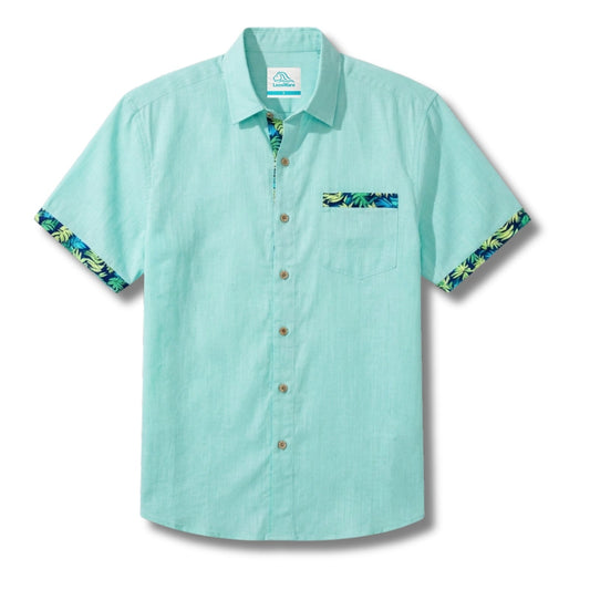 LeosWare® Men's Hawaiian Shirt Short Sleeve Button-up Breathable & Quick-Dry Aloha Solid Foundation