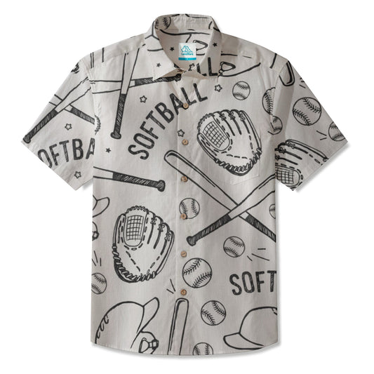 LeosWare® Men's Hawaiian Shirt Short Sleeve Button-up Breathable & Quick-Dry Aloha Ball Play