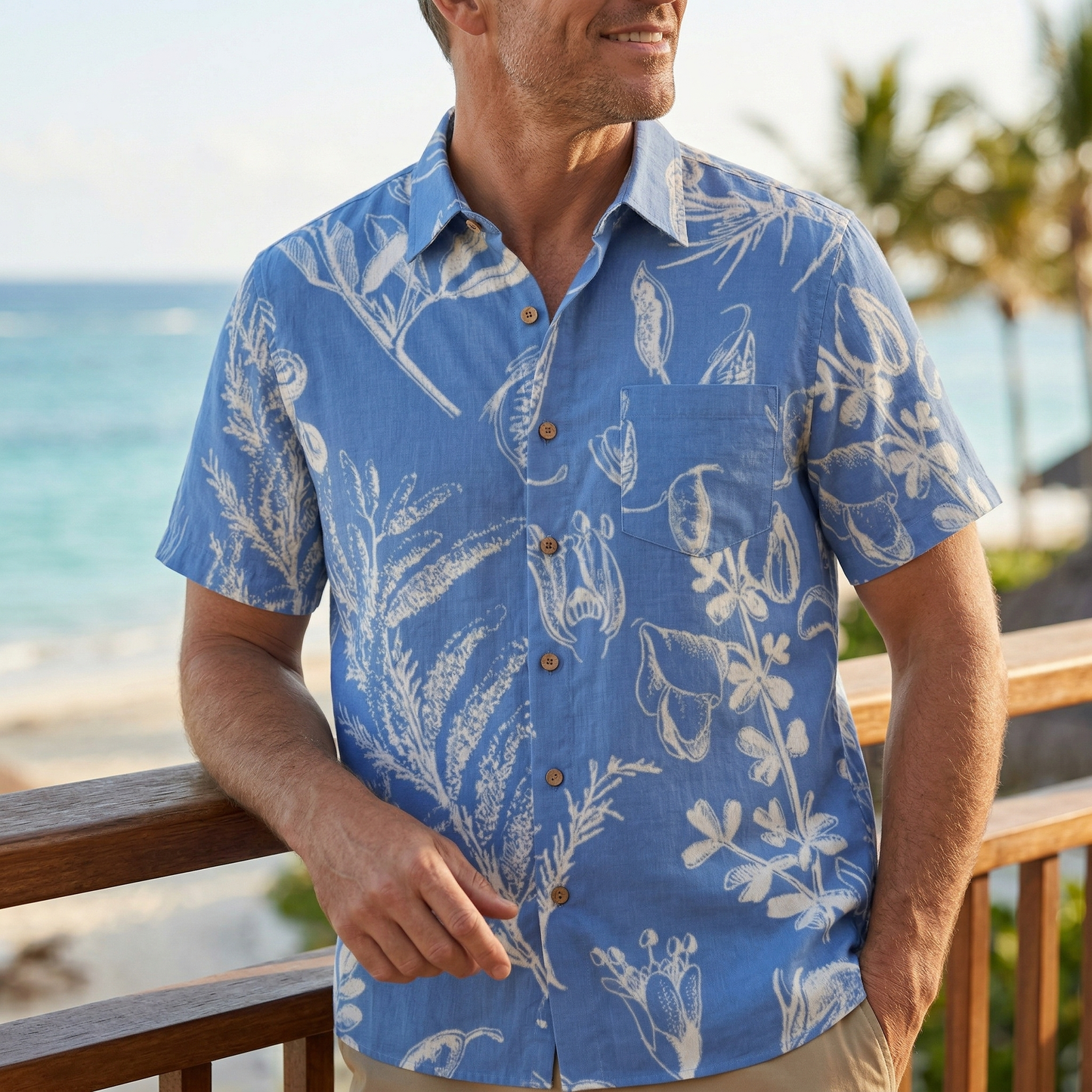 LeosWare® Men's Hawaiian Shirt Short Sleeve Button-up 95% Polyester, 5% Spandex Aloha Botanical Exploration