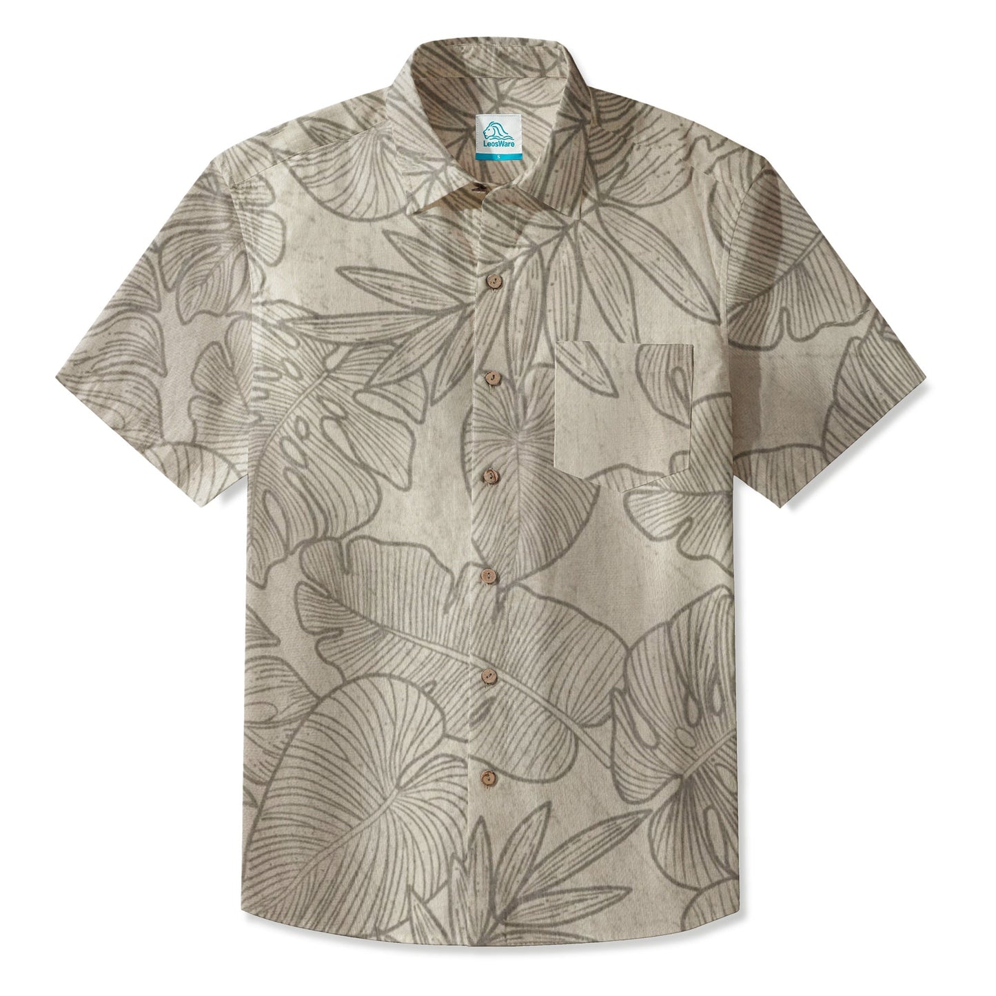 LeosWare® Men's Hawaiian Shirt Short Sleeve Button-up 95% Polyester, 5% Spandex Aloha Leaf Sketch