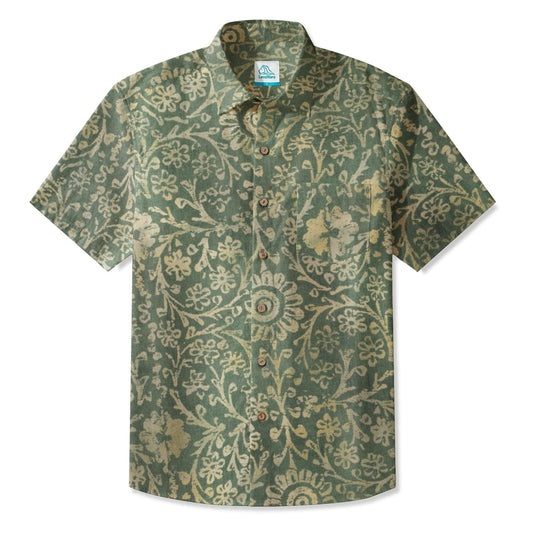 LeosWare® Men's Hawaiian Shirt Short Sleeve Button-up 95% Polyester, 5% Spandex Aloha Mossfield