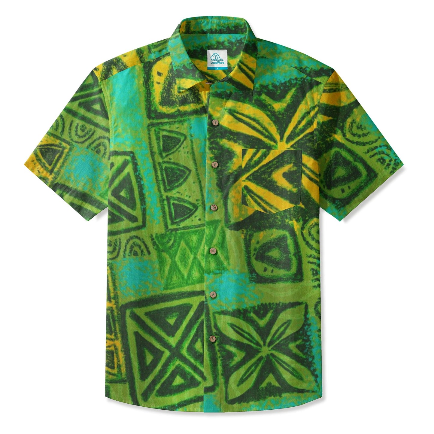 LeosWare® Men's Hawaiian Shirt Short Sleeve Button-up 95% Polyester, 5% Spandex Aloha Wilderness-themed Tiles