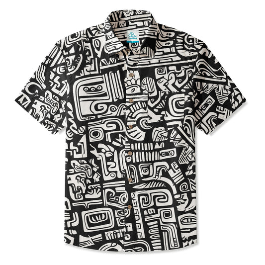 LeosWare® Men's Hawaiian Shirt Short Sleeve Button-up 95% Polyester, 5% Spandex Aloha Echo Maze
