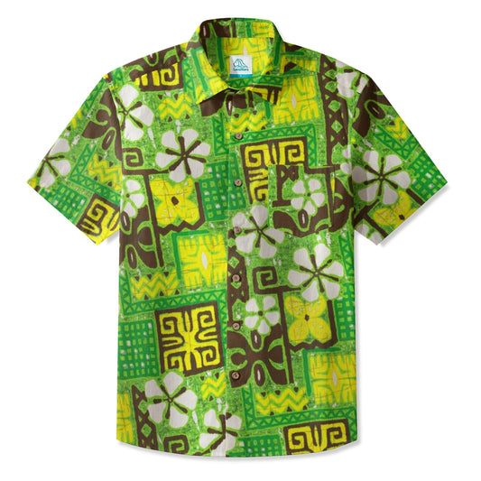 LeosWare® Men's Hawaiian Shirt Short Sleeve Button-up Breathable & Quick-Dry Aloha Tiki Meadow