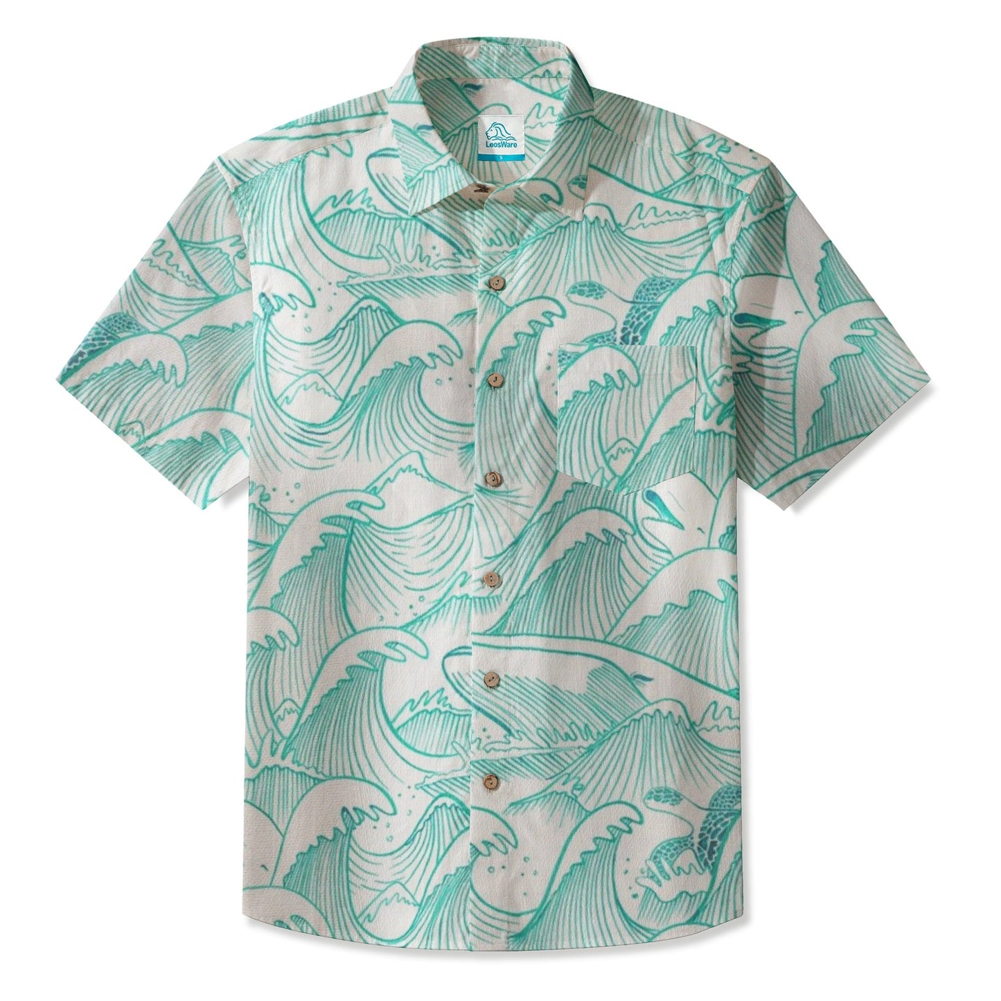 LeosWare® Men's Hawaiian Shirt Short Sleeve Button-up 95% Polyester, 5% Spandex Aloha Wave Crest