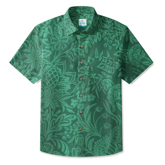 LeosWare® Men's Hawaiian Shirt Short Sleeve Button-up 95% Polyester, 5% Spandex Aloha Verdant Press
