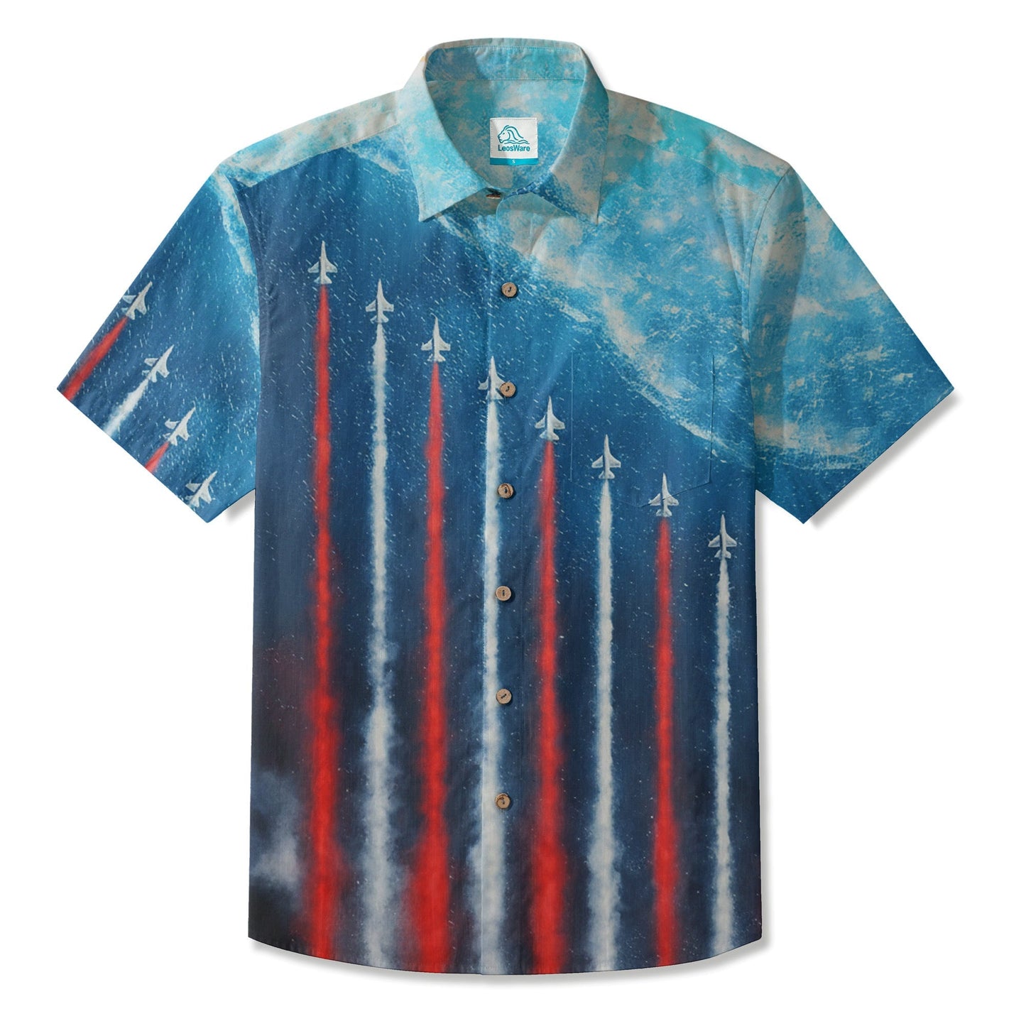 LeosWare® Men's Hawaiian Shirt Short Sleeve Button-up Breathable & Quick-Dry Aloha Skyward Style Hawaiian Shirt
