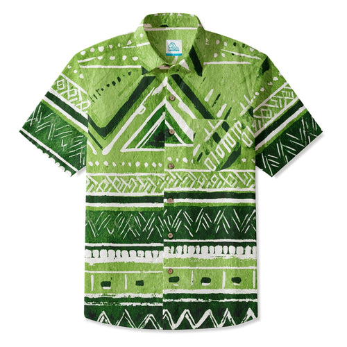 LeosWare® Men's Hawaiian Shirt Short Sleeve Button-up 95% Polyester, 5% Spandex Aloha Olive Totem